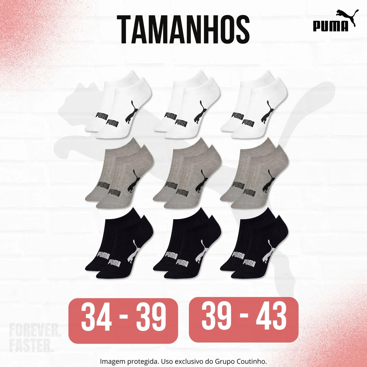 Kit 9 Pares Meias Invisível Puma Sapatilha Soquete Original
