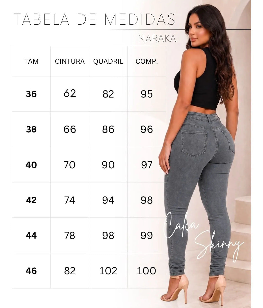 Calça Jeans Feminina Skinny Cintura Alta Levanta Bumbum