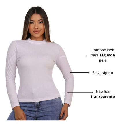 Blusa Feminina Canelada Gola Alta Manga Comprida Cacharrel