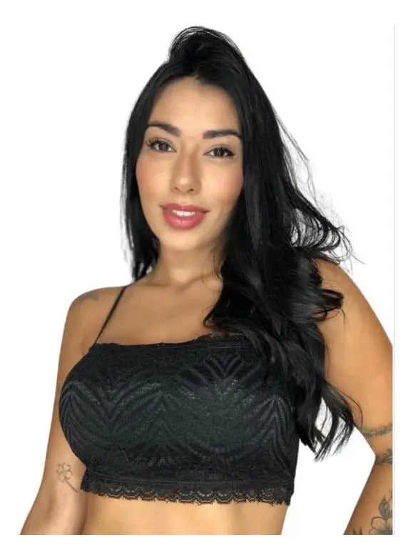 Top Faixa Renda Moda Blogueira Cropped Tomara Que Caia Sutiã