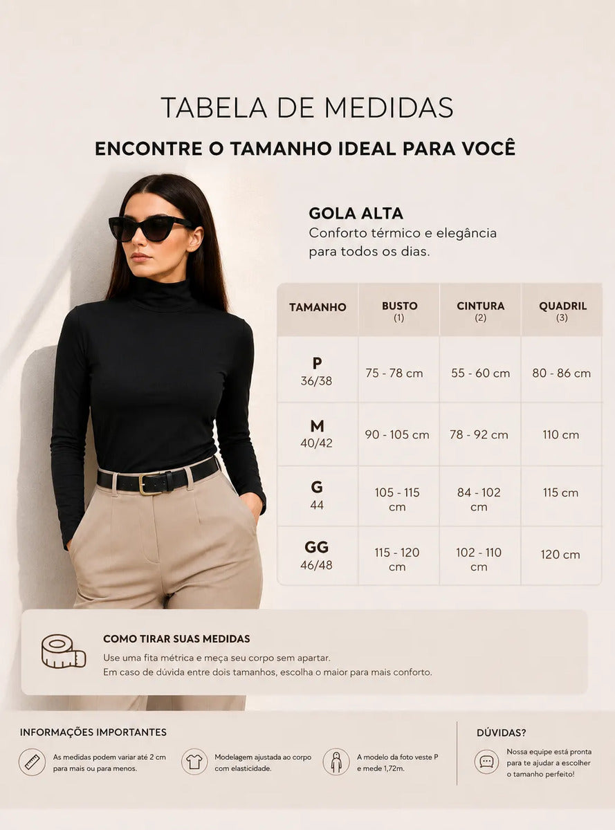 Blusa Térmica Feminina Gola Alta Zanca Peluciada Manga Longa