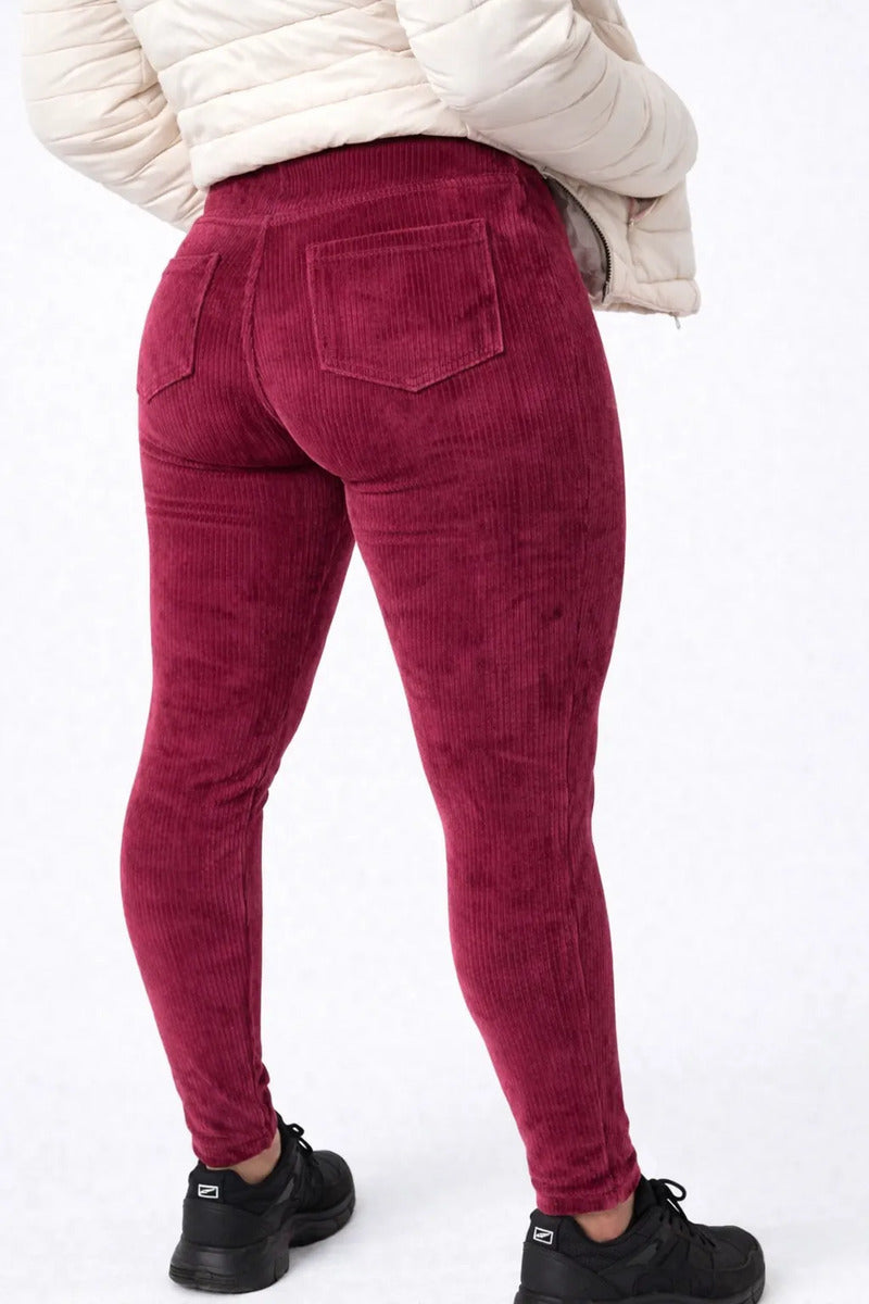 Calça Legging Veludo Cotelê Com Bolso Cós Alto Inverno