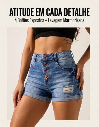Short Jeans Feminino Cintura Alta C/ Lycra Hot Pant Stillger