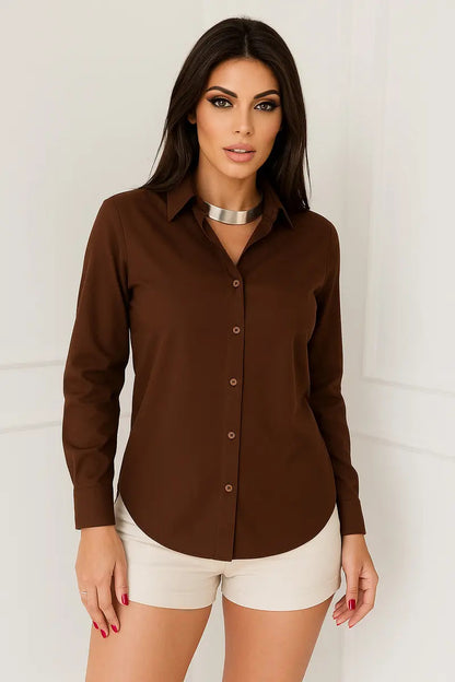 Camisa Blusa Social Feminina Manga Longa De Botão Na Promo