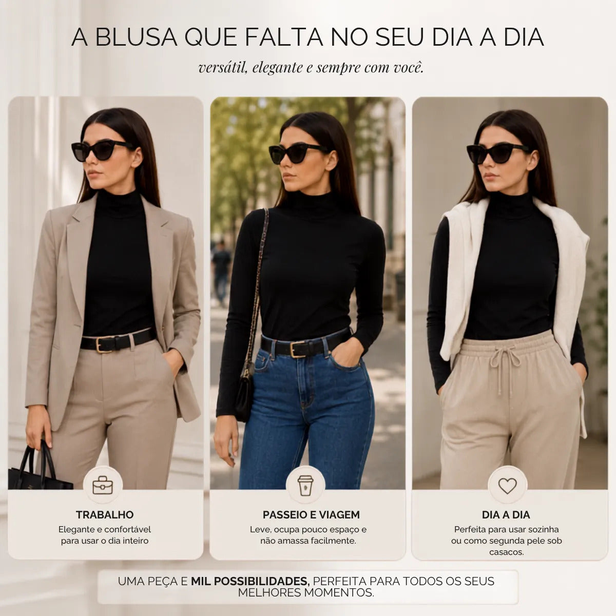 Blusa Térmica Feminina Gola Alta Zanca Peluciada Manga Longa