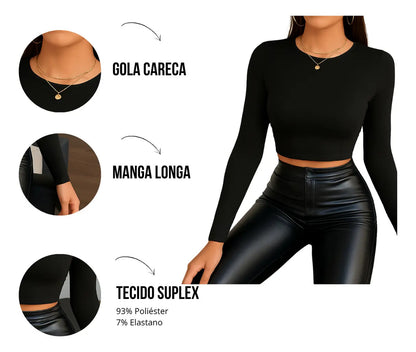 Blusa Cropped Top Manga Longa Suplex Forrado Collant Croped