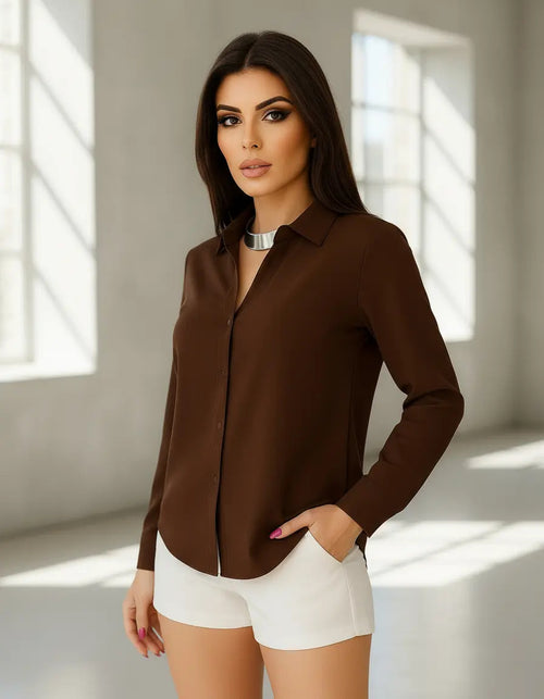 Camisa Blusa Social Feminina Manga Longa De Botão Na Promo