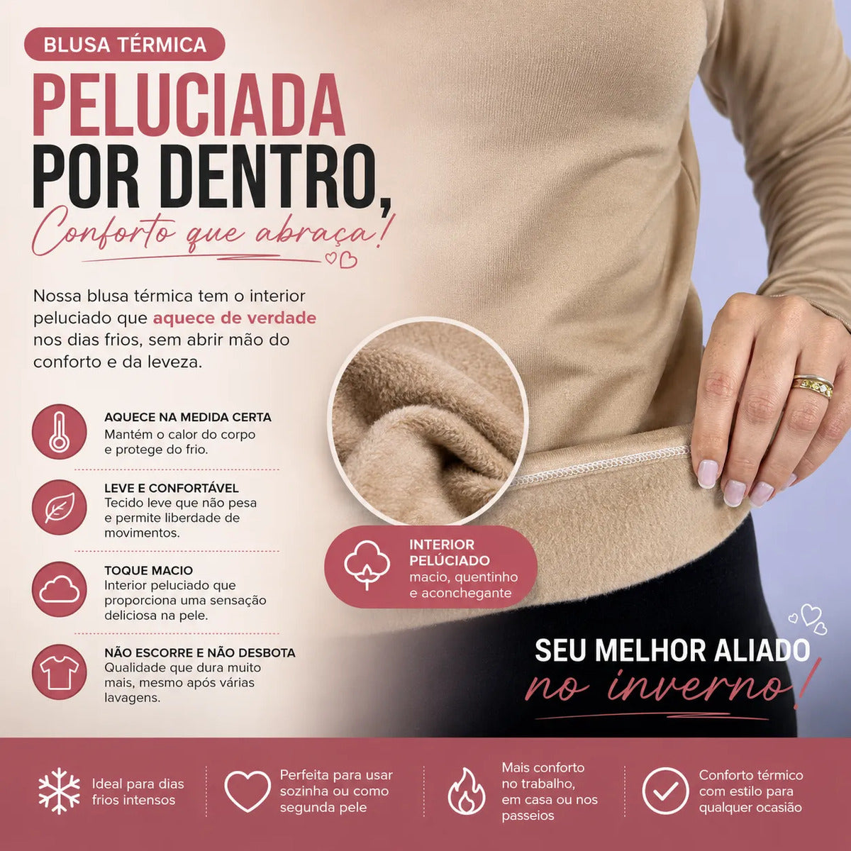 Blusa Térmica Feminina Flanelada Peluciada Frio Inverno
