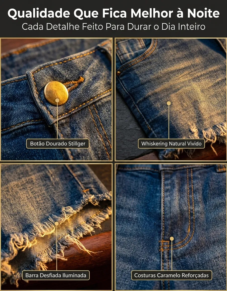 Short Jeans Feminino Cintura Alta Com Lycra Barra Desfiada