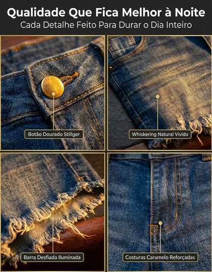 Short Jeans Feminino Cintura Alta Com Lycra Barra Desfiada