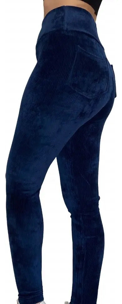 Calça Legging Veludo Cotelê Com Bolso Cós Alto Inverno
