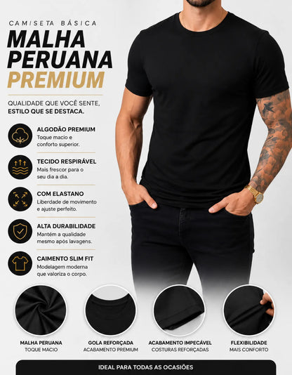 Camiseta Basica Masculina Algodão Lisa Malha Peruana Premium