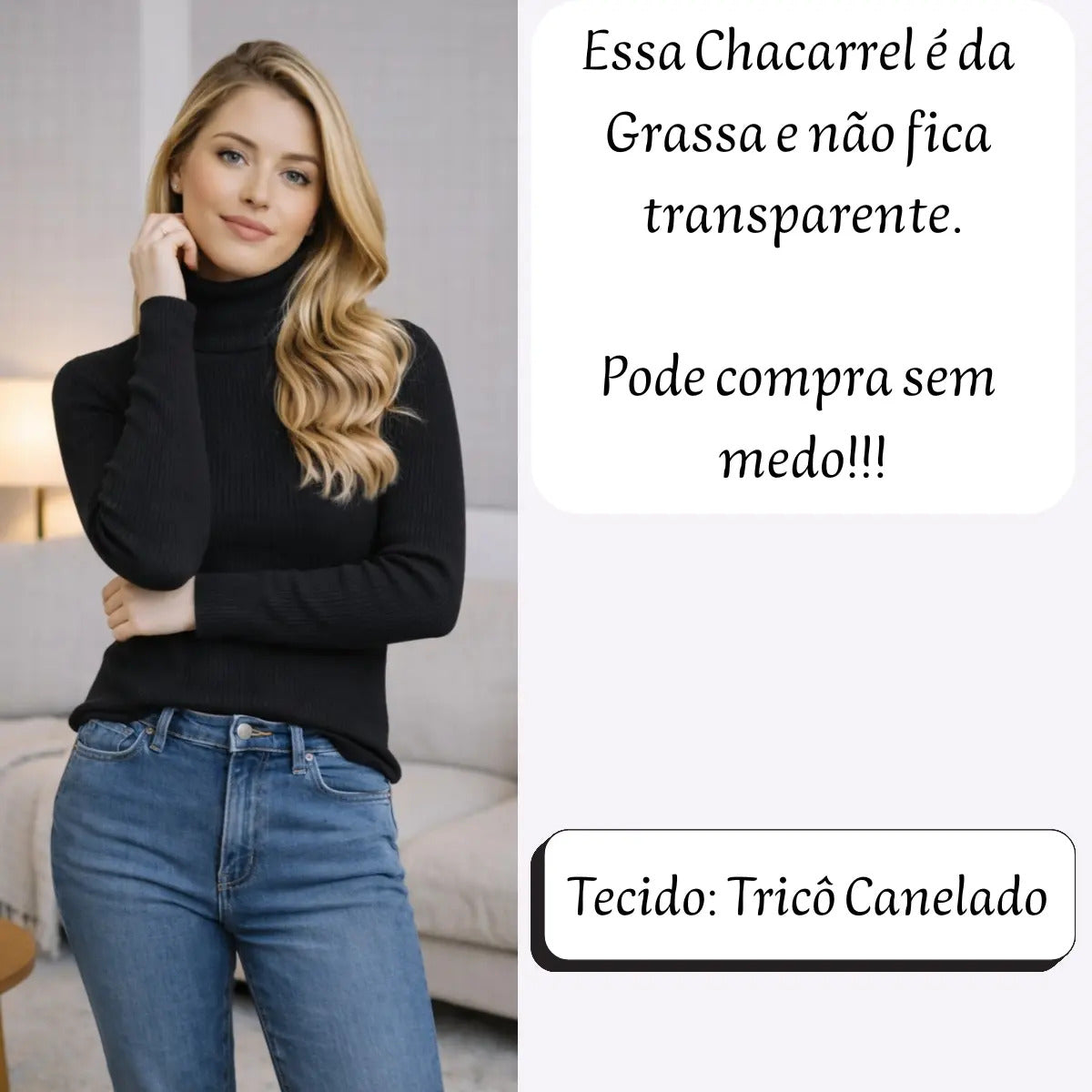 Blusa Cacharrel Feminina Tricô Lã Blusinha Gola Alta Rolê