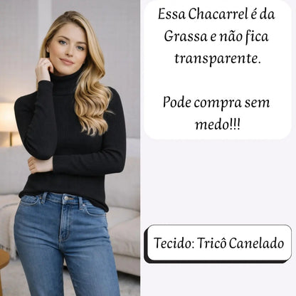 Blusa Cacharrel Feminina Tricô Lã Blusinha Gola Alta Rolê