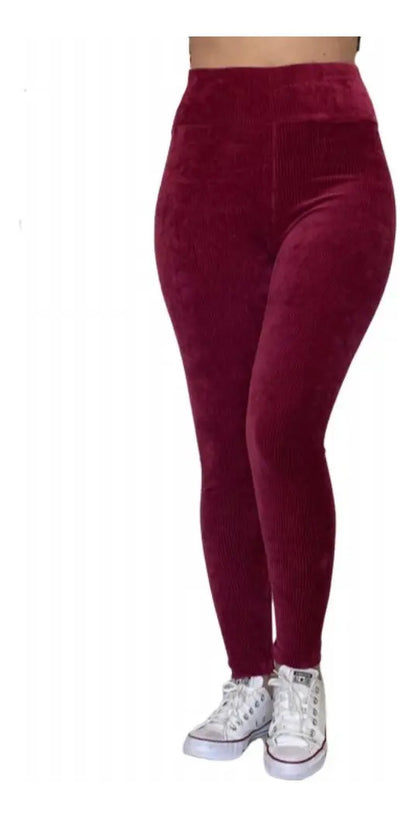Calça Legging Veludo Cotelê Com Bolso Cós Alto Inverno
