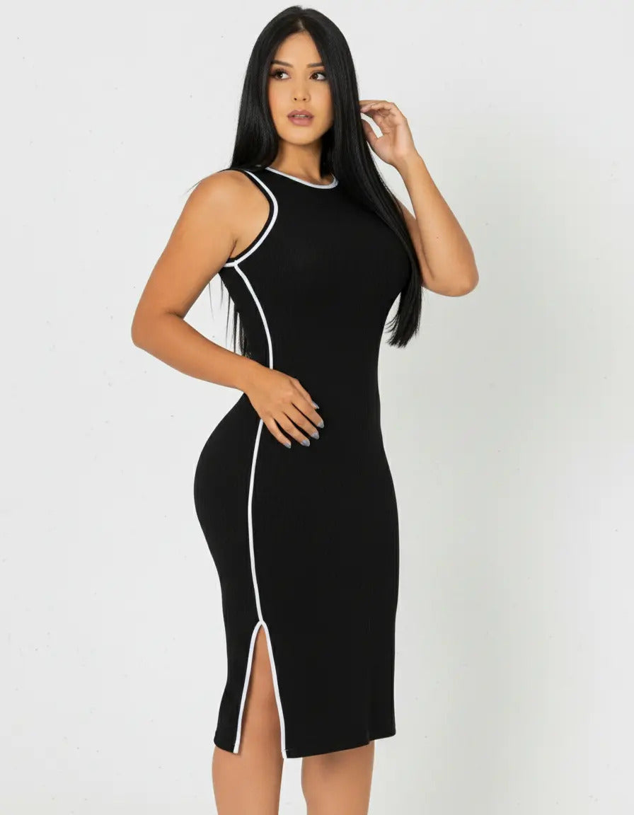 Vestido Midi Canelado Premium Regata Casual Básico Modelador