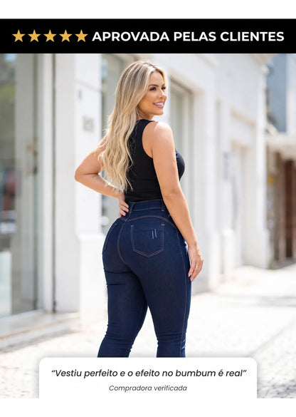Calça Jeans Feminina Empina Bumbum Cintura Alta Lycra Preta