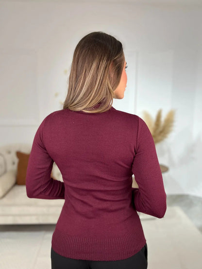 Blusa Cacharrel Feminina Lã Trico Tricot Gola Alta Atacado