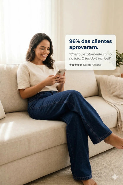 Calça Jeans Wide Leg Feminina Cintura Alta Sem Lycra Stillge