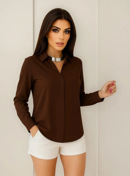 Camisa Blusa Social Feminina Manga Longa De Botão Na Promo