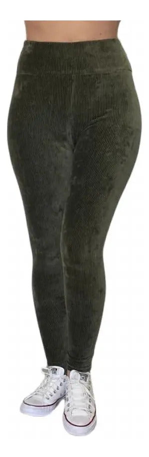 Calça Legging Veludo Cotelê Com Bolso Cós Alto Inverno
