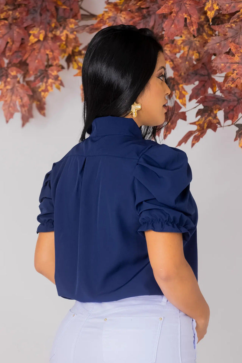 Blusa Emily Gola Laço Manga Curta Bufante