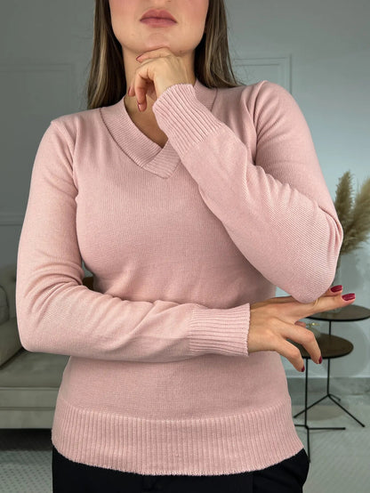 Blusa Trico Basica De Frio Feminina Decote V Manga Longa