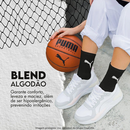 6 Pares Meias Puma Cano Médio Alto Atoalhada Academia Sport