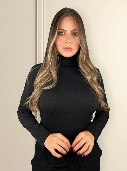 Blusa Cacharrel Feminina Lã Trico Tricot Gola Alta Atacado