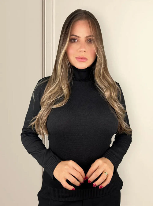 Blusa Cacharrel Feminina Lã Trico Tricot Gola Alta Atacado