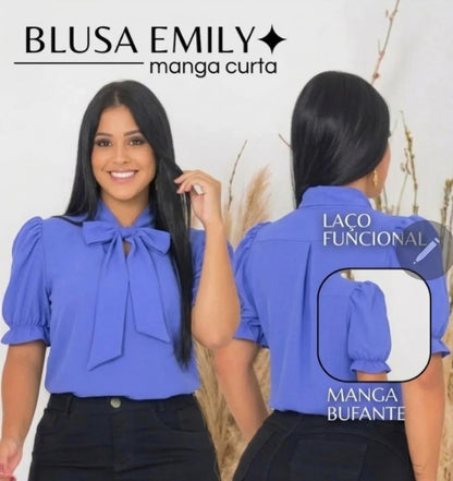 Blusa Emily Gola Laço Manga Curta Bufante