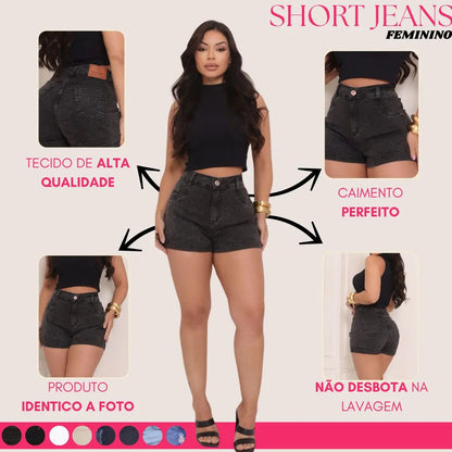 Short Jeans Feminino Cintura Alta C/ Lycra Hot Pant Stillger