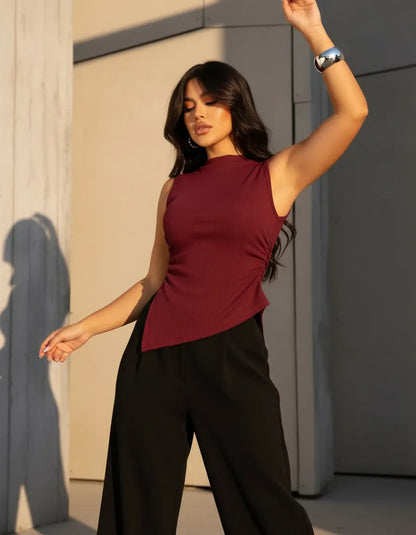 Blusa Cropped Feminina Assimétrica Ribana Canelada Premium