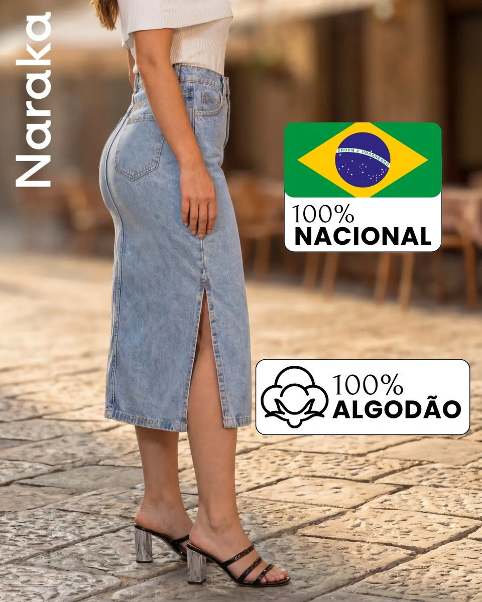 Saia Jeans Feminina Longa Midi Evangélica Cintura Alta