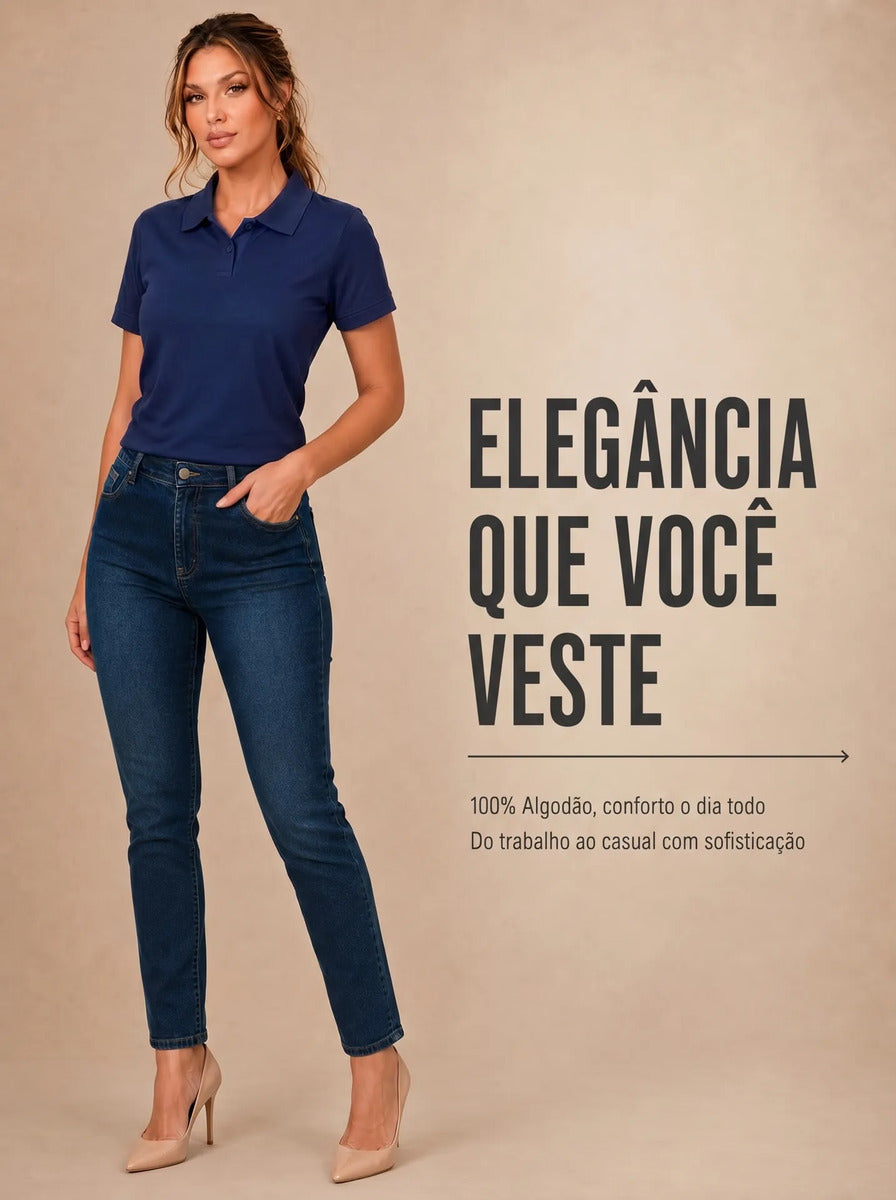 Camisa Gola Polo Feminina Básica Algodão Social Uniforme
