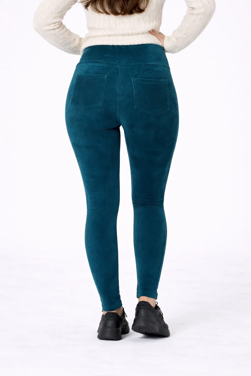 Calça Legging Veludo Cotelê Com Bolso Cós Alto Inverno