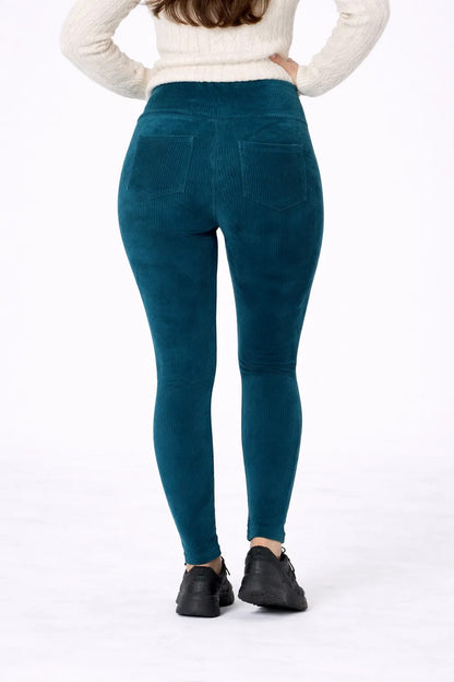 Calça Legging Veludo Cotelê Com Bolso Cós Alto Inverno