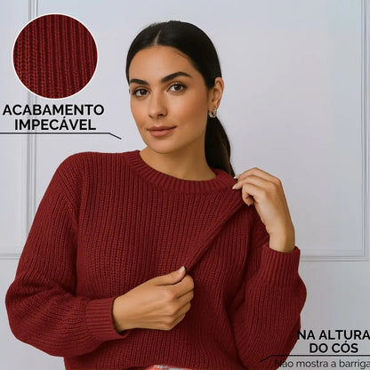 Suéter Blusa Manga Longa Max Cropped Frio Pullover Lã Trico