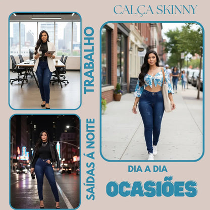 Calça Preta Jeans Feminina Com Elastano Cintura Alta Skinny
