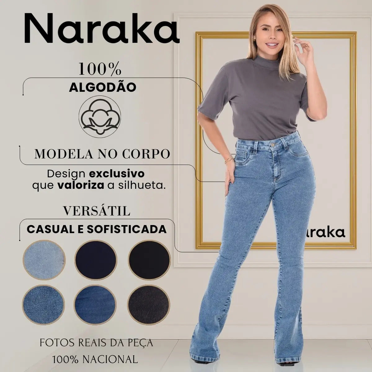 Calça Jeans Flare Feminina Cintura Alta Com Elastano