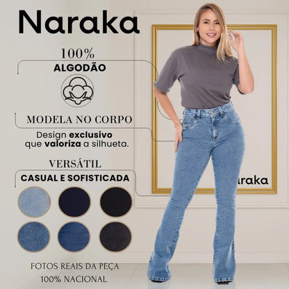 Calça Jeans Flare Feminina Cintura Alta Com Elastano