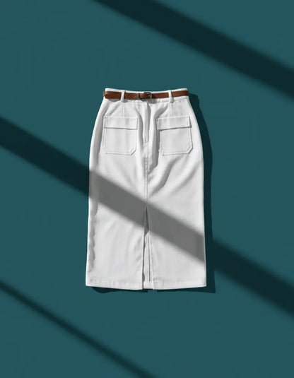 Saia Midi Feminina Com Cinto E Fenda Casual 2025