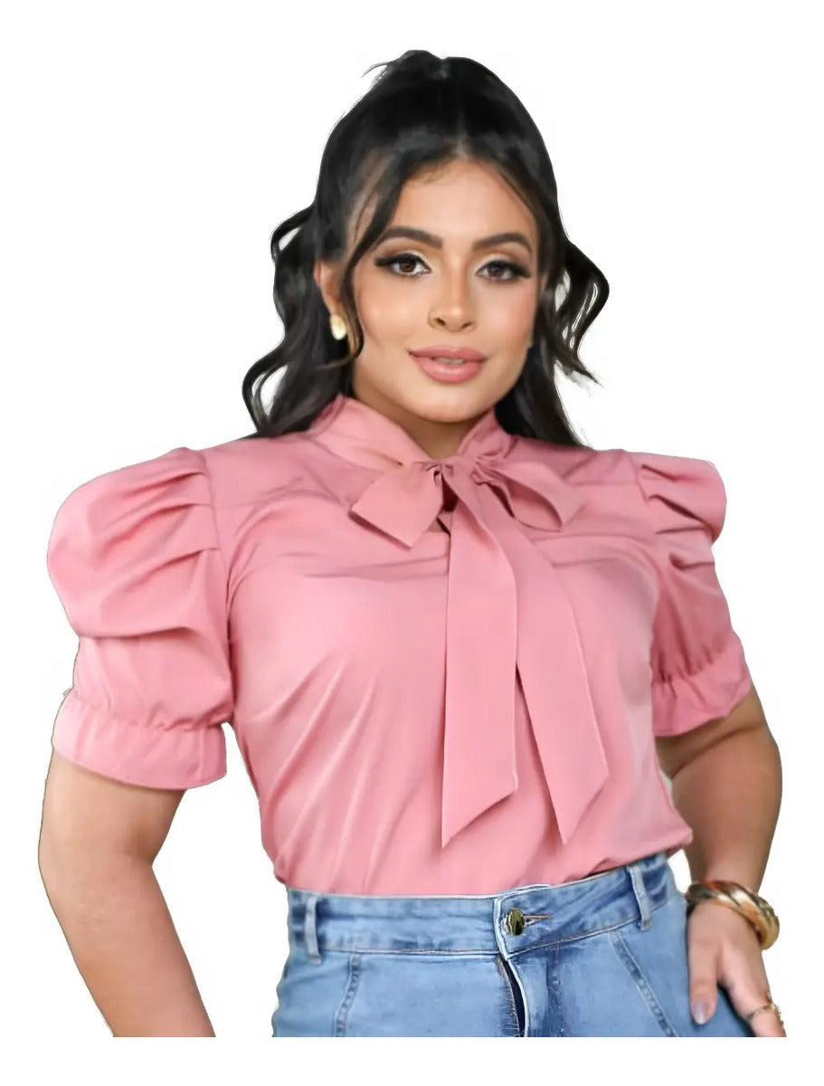 Blusa Emily Gola Laço Manga Curta Bufante
