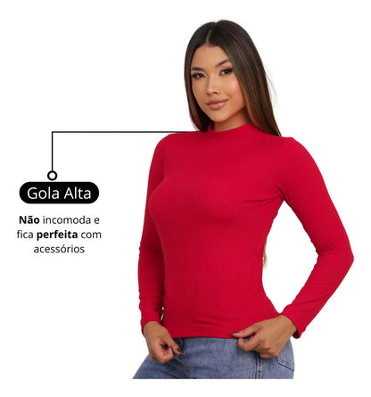 Blusa Feminina Canelada Gola Alta Manga Comprida Cacharrel