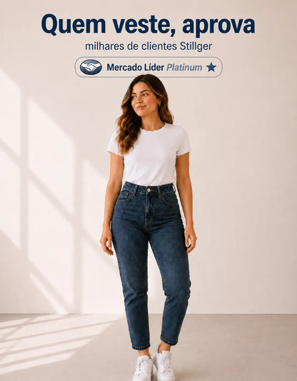 Calça Jeans Mom Stillger Feminina Cintura Alta Cor Clara