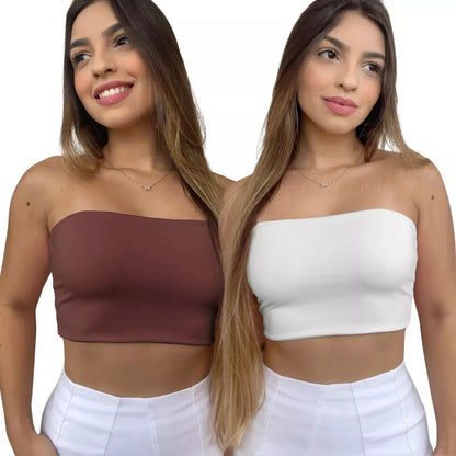Kit 2 Cropped Top Faixa Suplex Com Forro Verão