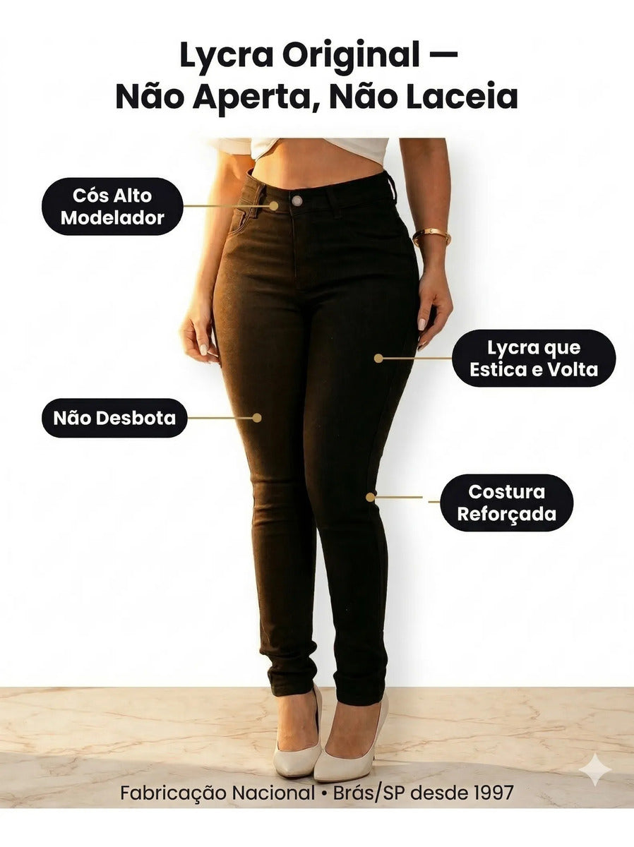 Calça Jeans Feminina Preta Skiny Cintura Alta Levanta Bumbum