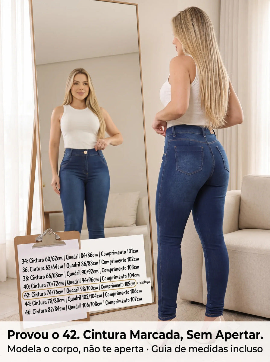 Calça Jeans Feminina Empina Bumbum Cintura Alta Lycra Preta