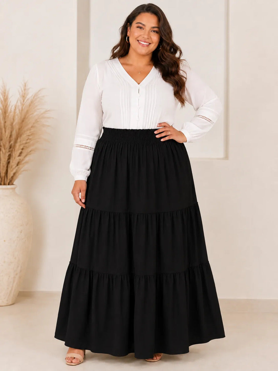 Saia Longa Com Babado Estica Bastante Veste 44 - 52 Elegante