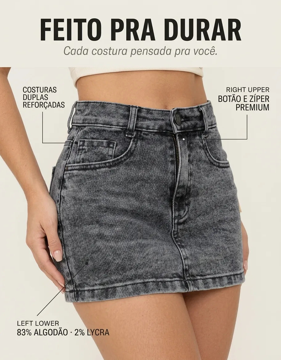 Short Saia Jeans Feminino Cintura Alta Com Lycra Stillger
